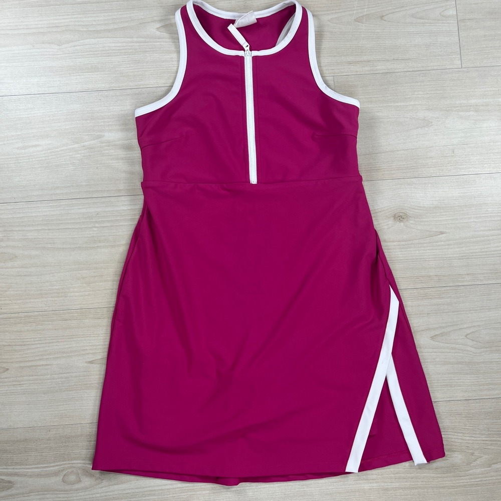 Sage Collective Womens Magenta Pink Quarter Zip Active Tennis Dress Pocket Sz M